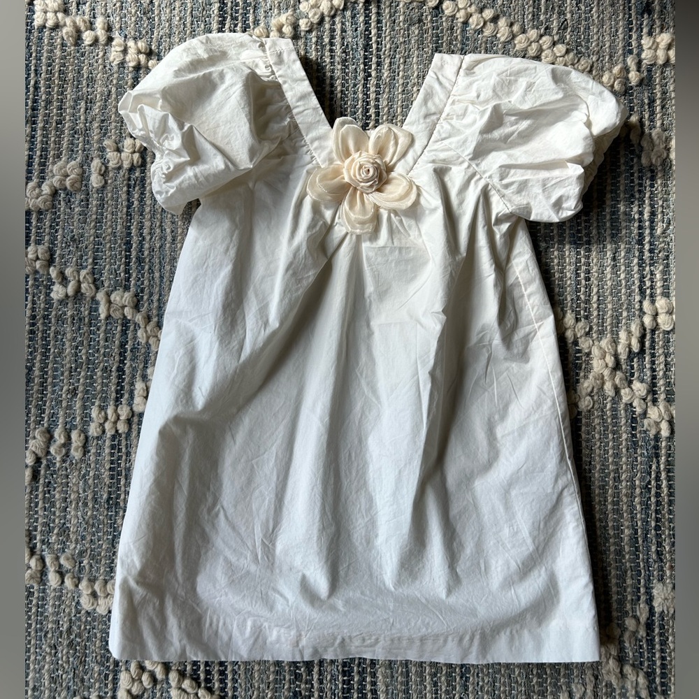 Zara White Puff Sleeve Flower Detail Dress